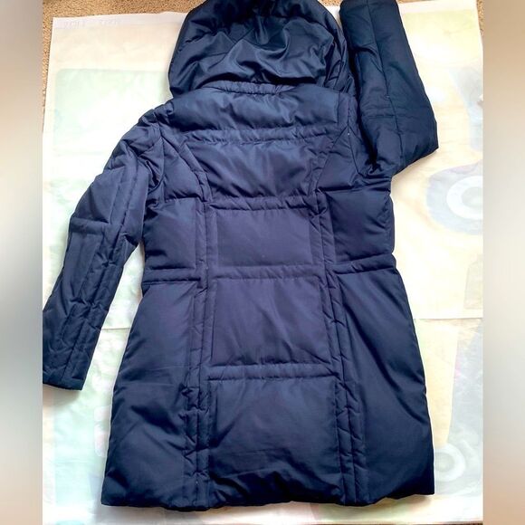 Vince Camuto Womens Puffer Down Hooded Coat Navy Blue Double Zip Pockets - Picture 12 of 16